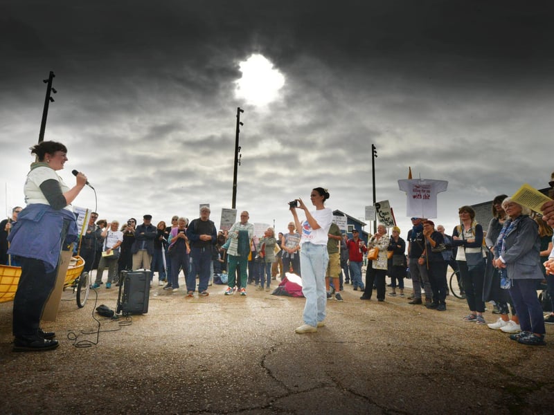 Protest outside Southern Water's Your Water Matters event in Hastings Old Town on October 12 2023.