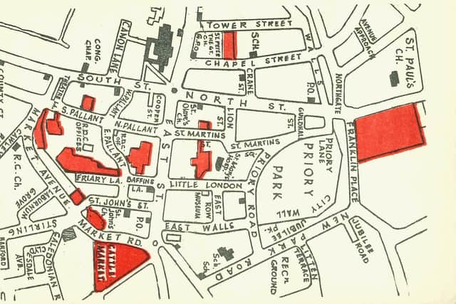 Map of Chichester car parks with the locations of St Paul’s and St Peter’s. Picture: The Novium Museum