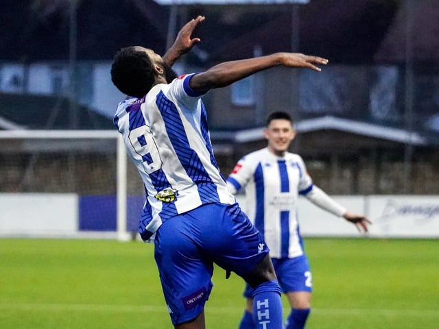 Action from Haywards Heath Town's 3-2 Isthmian south east division win at Lancing