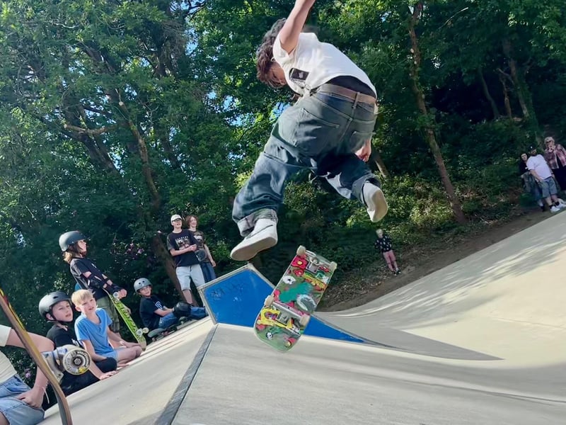 A young skater shows off one of his coolest tricks.