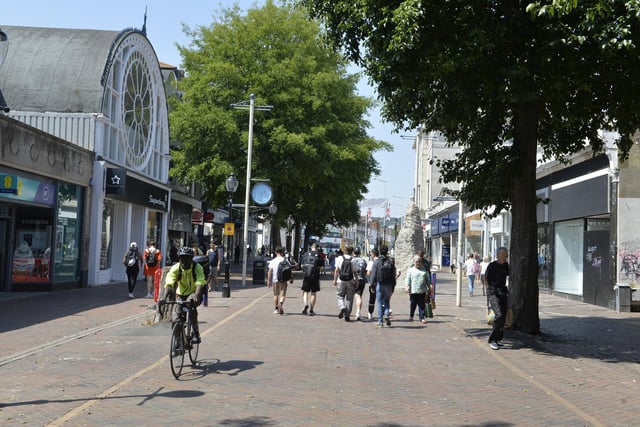 2017 - Pedestrianisation of Terminus Road
Phase 1 of the Eastbourne Town Centre Movement and Access Package began in 2017 and included pedestrian, public transport and public realm improvements along Terminus Road, Cornfield Road and Gildredge Road to support the expansion of the The Beacon (previously known as the Arndale) Shopping Centre. Construction works were completed in December 2019. 
(Pic by Jon Rigby)