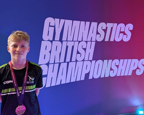 Adam Bevis at the Gymnastics British Championships competing in the Junior Men's category in Trampolining. (Image: contributed)