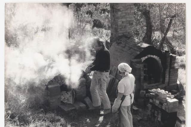 Betty Woodman and George Woodman at Betty’s kiln, Antella, Italy c1973 from Woodman Family Foundation Archive