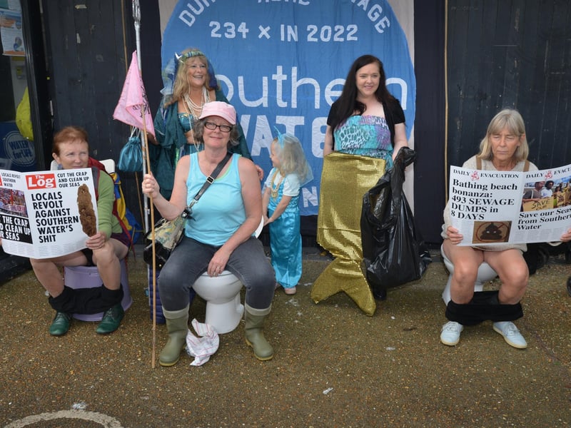 Protest outside Southern Water's Your Water Matters event in Hastings Old Town on October 12 2023.