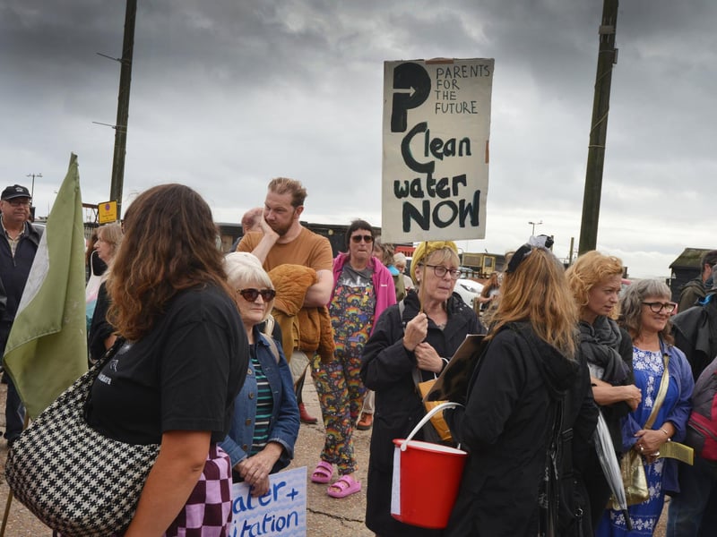 Protest outside Southern Water's Your Water Matters event in Hastings Old Town on October 12 2023.