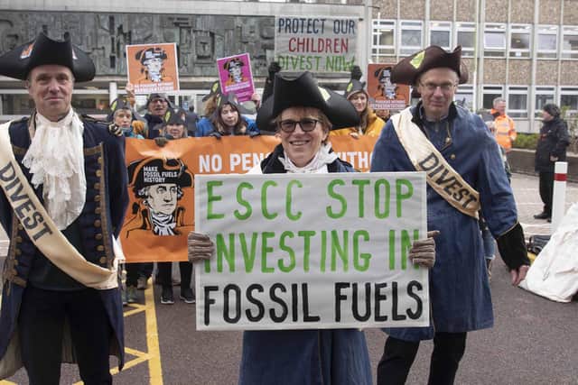 Divestment campaigners in February outside County Hall, Lewes (Photo by  Katie Vandyck)