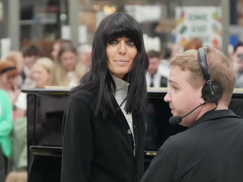 Claudia Winkleman has been pictured at Brighton railway station as her search continues to find more of the UK's most exciting amateur pianists.