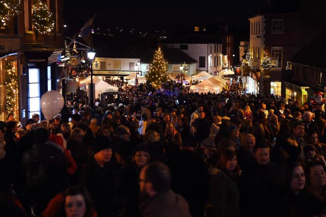 Arundel Xmas Lights Switch On. Arundel by Candlelight 2014. The annual Christmas lights switch in Arundel by Her Grace the Dutchess of Norfolk. Arundel. Picture : Liz Pearce. LP061214XLA25