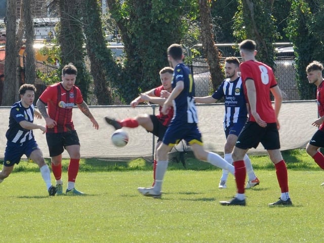 Action from Wick's home defeat to Godalming in the SCFL Division 1 at Crabtree Park