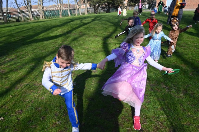 Children at Shoreham College in their World Book Day costumes today