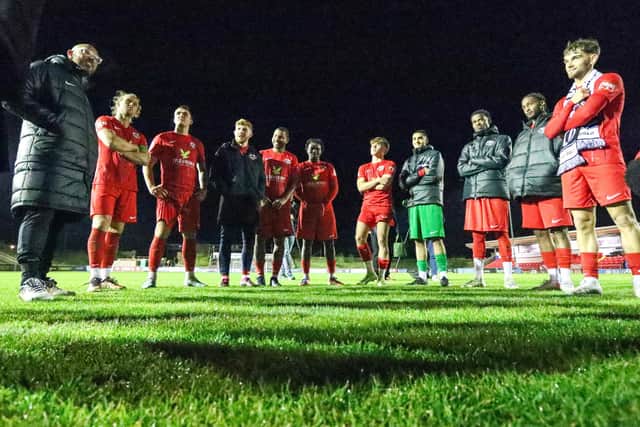 Lewes players at the end of the Fenix Trophy clash | Picture: James Boyes