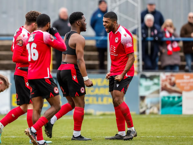 Eastbourne Borough recovered from 2-1 down at half-time to win 3-2 at St Albans City. Picture by Lydia Redman