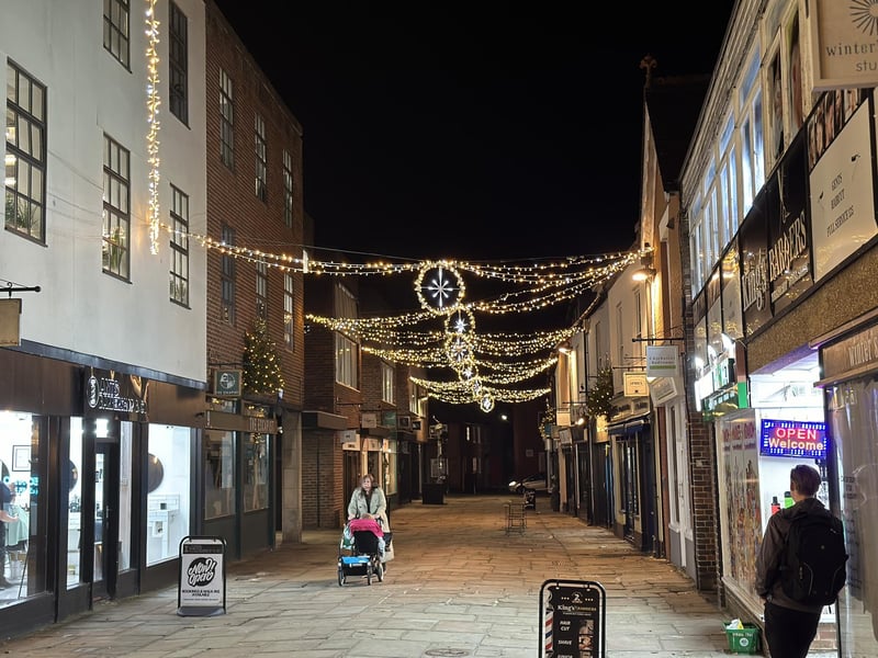 Lights on Crane Street, in Chichester.
