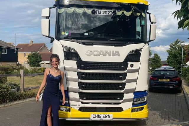 Tia Kendall arrived at The Littlehampton Academy prom in a lorry. Picture: Tia Kendall