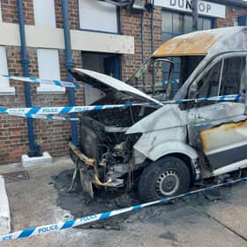 The damaged van at Eastbourne Tyre Company. Photo: Adam Sayer