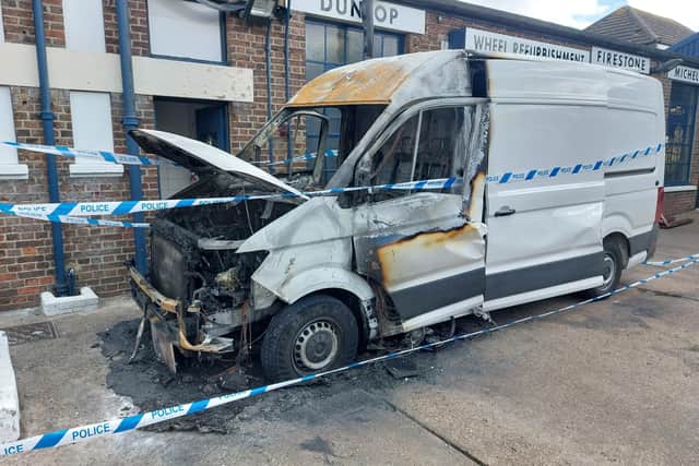 The damaged van at Eastbourne Tyre Company. Photo: Adam Sayer