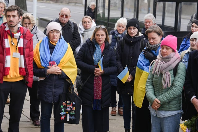 Dozens gathered outside Worthing Town Hall at 11am for a minute’s silence and prayer to mark one year since the Russian invasion of Ukraine began