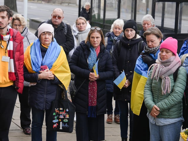 Dozens gathered outside Worthing Town Hall at 11am for a minute’s silence and prayer to mark one year since the Russian invasion of Ukraine began