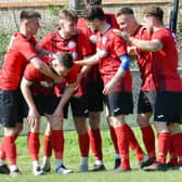 Flashback to the semi-final and Wick celebrate Nathan Hawker's goal that set up victory over Godalming - but the final versus Epsom and Ewell was a match too far | Picture: Stephen Goodger