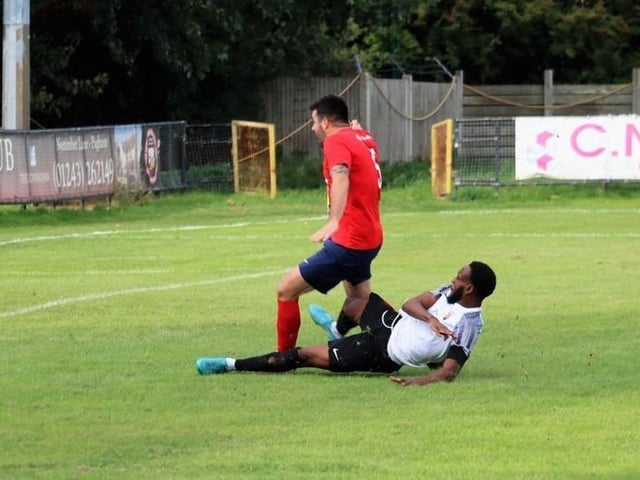 Action from Pagham v Eastbourne United in the FA Vase
