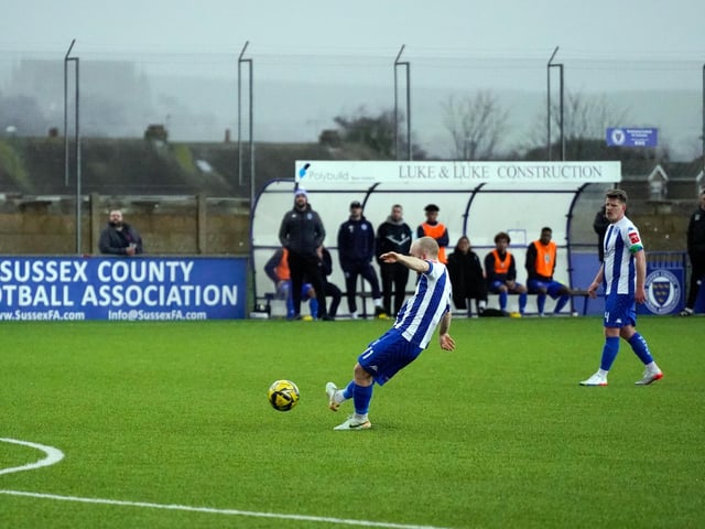Action from Haywards Heath Town's 3-2 Isthmian south east division win at Lancing