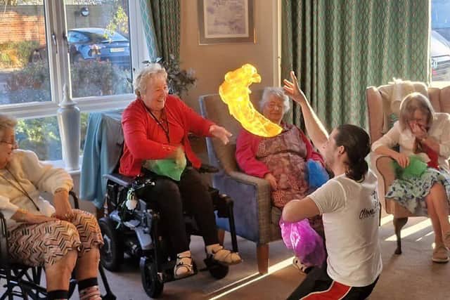 Renato Pires of Moonlight Dreams, hosting a Circus Skills Workshop at Mortain Place Care Home