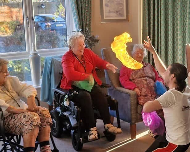Renato Pires of Moonlight Dreams, hosting a Circus Skills Workshop at Mortain Place Care Home