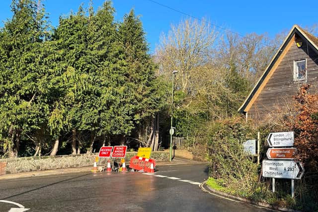 Drivers have been ignoring 'road closed' signs following a landslide in Pulborough. Photo: Bob Lilley