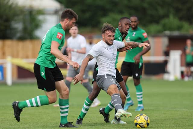 Lloyd Dawes is back in the Hastings United squad -and is pictured here in action at Cray Valley PM | Picture: Scott White