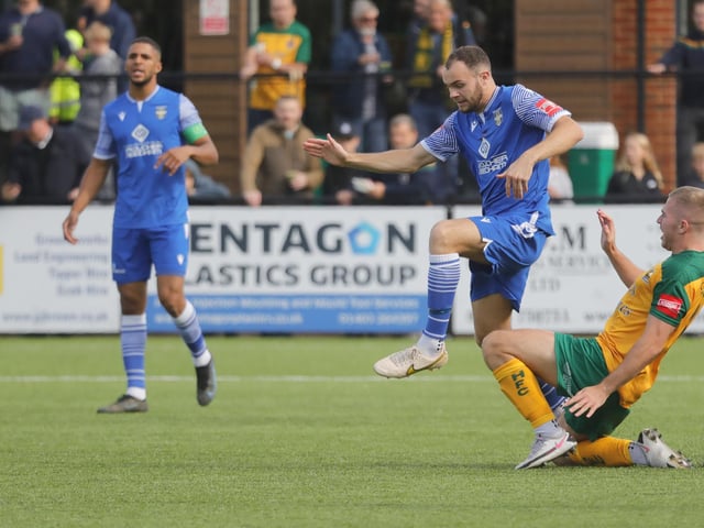 Action from Horsham's 2-0 home defeat to Bishop's Stortford in the Isthmian Premier on Saturday