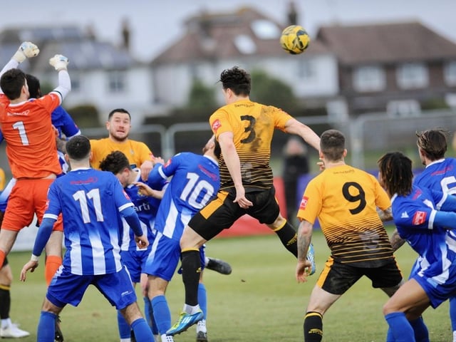 Action from Littlehampton Town's 1-1 draw with East Grinstead Town in the Isthmian south east division at The Sportsfield