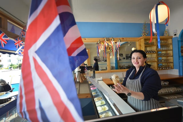 Bexhill businesses getting ready for the Coronation weekend. Cafe Capri.
