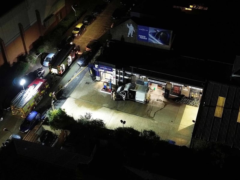 The van fire from above.