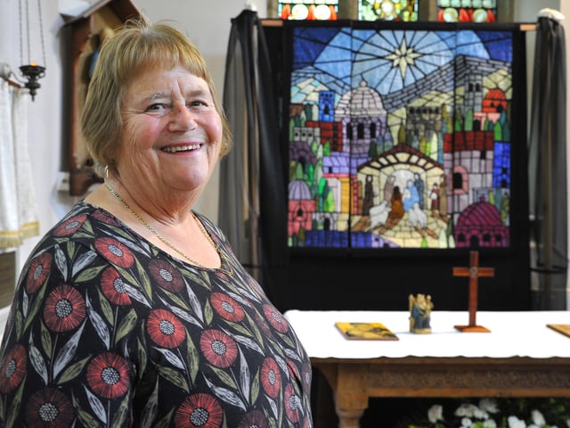 To celebrate the Queen's Jubilee a Flower and Quilt show in St Mary's Church with flower arrangements by Worthing Flower Club and quilted banners by Chris Diebel. Pic S Robards SR2206021