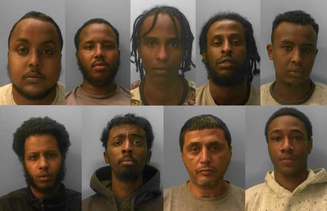 Tamer Elsherif (third from right, bottom row), 50, of Cottenham Road in Worthing was charged with conspiracy to supply heroin and crack cocaine and was sentenced to ten years in prison.