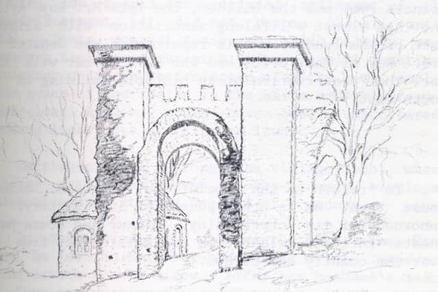Nore Folly in 1814, the year it was built, with a tea house behind the arch