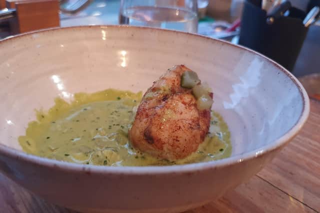 Monkfish, chive and salted cucumber sauce
