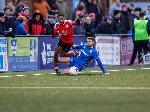 Action from Eastbourne Borough's 2-0 home loss to Worthing in National South