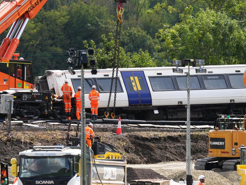 The train carriage nearly upright again