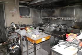 Photo showing smoke damage to the kitchen area of the takeaway. Photo: West Sussex Fire and Rescue Service