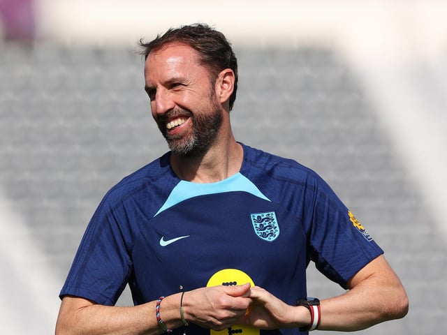 DOHA, QATAR - NOVEMBER 18:  England manager Gareth Southgate during the England Training Session at Al Wakrah Stadium on November 18, 2022 in Doha, Qatar. (Photo by Michael Steele/Getty Images)