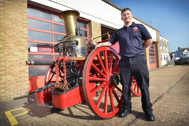 Charity car wash at Bexhill fire station on October 7 2023. The car wash was in aid of The Fire Fighters Charity and also for the Merryweather restoration project.

Bexhill's original 1895 horse-drawn Merryweather fire engine is pictured here with Andy Hewson.