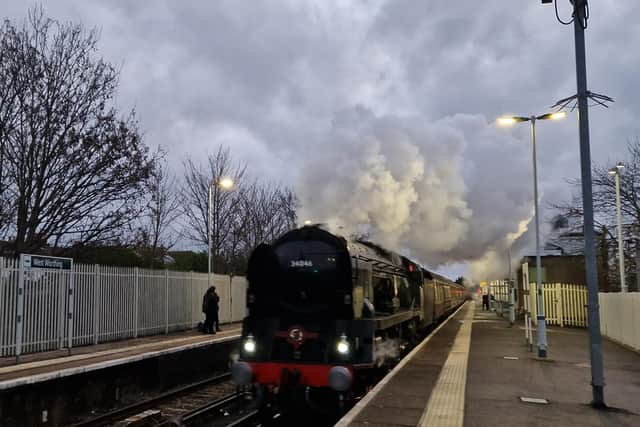Steam train passing through West Worthing en route to Bath for the Christmas market
