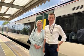 Sally-Ann with with a representative of Southern Rail at Rye Station.