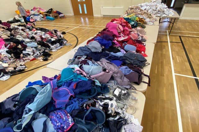 Volunteers sorted through more than 9,000 bras