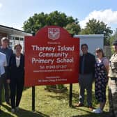 Gillian Keegan (centre left) last visited Thorney Island Community Primary School over the summer.