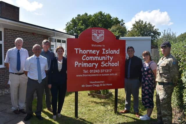 Gillian Keegan (centre left) last visited Thorney Island Community Primary School over the summer.