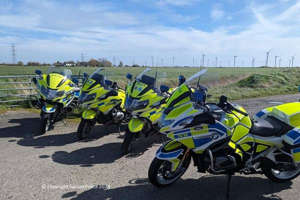 Officers from Surrey and Sussex Police’s Roads Policing Unit (RPU) will be back on the roads again over the bank holiday weekend to share vital safety advice with motorists and motorcycle riders. Picture courtesy of Sussex Police