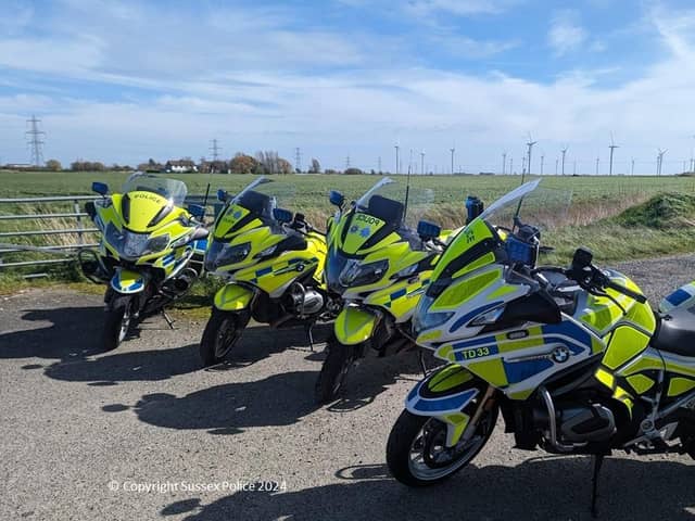 Officers from Surrey and Sussex Police’s Roads Policing Unit (RPU) will be back on the roads again over the bank holiday weekend to share vital safety advice with motorists and motorcycle riders. Picture courtesy of Sussex Police