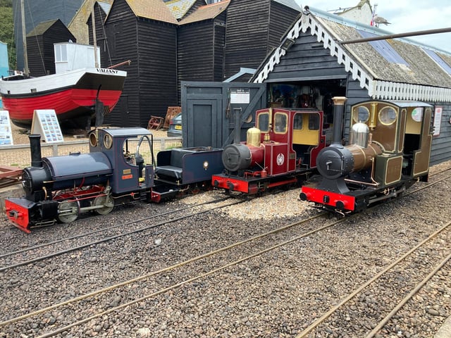 Take a ride on a miniature steam locomotive. Hastings Miniature Railway runs trains daily from a station by the boating lake on Hastings seafront to the fishing beach at Rock-a-Nore